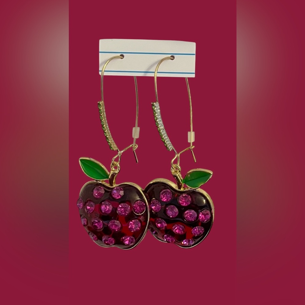 Elegant Gold and Pink BETSEY Johnson Apple Earrings